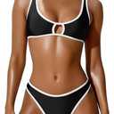Sexy Bikini Sets for Women Two Piece Color Block Bathing Suit Women's High Leg Thong Swimsuits (Blue, S)