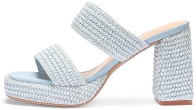 Monrovia Womens Raffia Heeled Sandals Slip On Open Toe Chunky Platform Heel Woven Double Strap Summer Shoes. SIZE 10