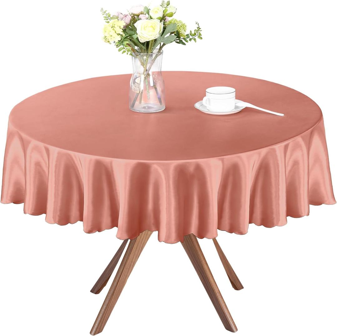 Homiest 1 Pack 60 Inch / 5ft Round Tablecloth Satin Table Cover, Rose Gold Table Cloth Overlay Bright Table Decorations, Silky Satin Dining Table Cloths for Wedding Reception Graduation Banquet