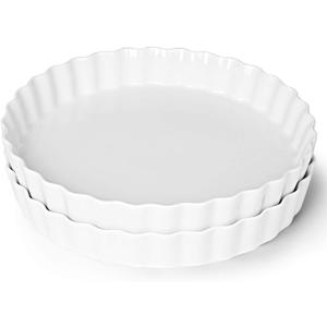 ONTUBE Pie Pans 11 Inches Ceramic Quiche Pans, Round Pie Tins for Baking,Oven Saf (White, 11" x 2 Pieces)