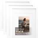 KINLINK 11x14 Picture Frame White, Solid Wood Frames with Acrylic Plexiglass for Pictures 5x7/8x10 with Mat or 11x14 without Mat, Tabletop and Wall Display, Set of 4