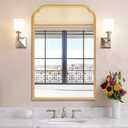 20X30 Inch Gold Bathroom Mirror for Wall, Modern Rounded Corner Rectangle Mirror with Non-Rusting Iron Metal Framed Bathroom Vanity Mirror for Over Sink Wall Decor (Tempered Glass)