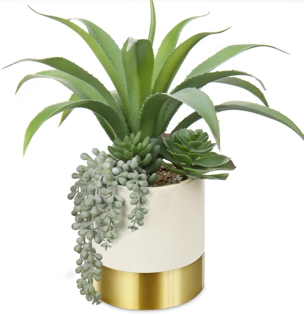 Large Artificial Succulents Plants Faux Succulents 12" Fake Succulent Plants in Gold Ceramic Pot Succulent Plant for Desk Modern Home Living Room Office Table Bathroom Decor