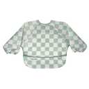 Tiny Twinkle Mess Proof Baby Bib,Waterproof Smock Baby Bib for Eating,Machine Washable Long Sleeve Bib,Baby Led Weaning,Toddler Bib,BLW Supplies(Checkers Sage, Small 6-24 Months)