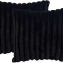 GriNeed Throw Pillow Covers Decorative Faux Fur Set of 2 20x20 Inch Pillow Covers, Soft Black Striped Pillowcases for Couch Sofa Bed Living Room, Fluffy Cute Home Boho Accent Fuzzy Decor