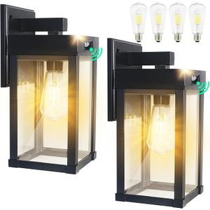 2 Pack Solar Wall Lights Outdoor Waterproof with 3 Lighting Modes & Motion Sensor, Dusk to Dawn Exterior Porch Light fixtures, Solar Wall Lantern Fixture for Garage Porch Yard Front Door