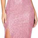Womens Halter Neck Sequin Backless Evening Dress High Slit Maxi Sparkling Formal Party Bodycon Dress (S)