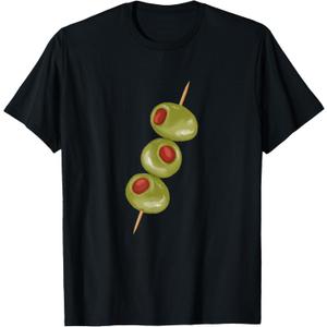 Olives on a Toothpick, Martini Cocktail Ready T-Shirt, Men Large