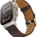 UUPWPOKT Leather Band Compatible with Apple Watch Ultra 3/2/1 Band 49mm 46mm 45mm 44mm 42mm Men, Genuine Leather Strap for iWatch Ultra Series 11 10 9 8 7 6 5 4 3 2 1 SE, Chocolate Brown/Titanium