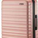 Amazon Basics 26" Hardside Medium Checked Luggage, Expandable Hardshell Suitcase with Telescoping Handle, Scratch-Resistant Surface, Four Multi-directional Wheels, Rose Gold
