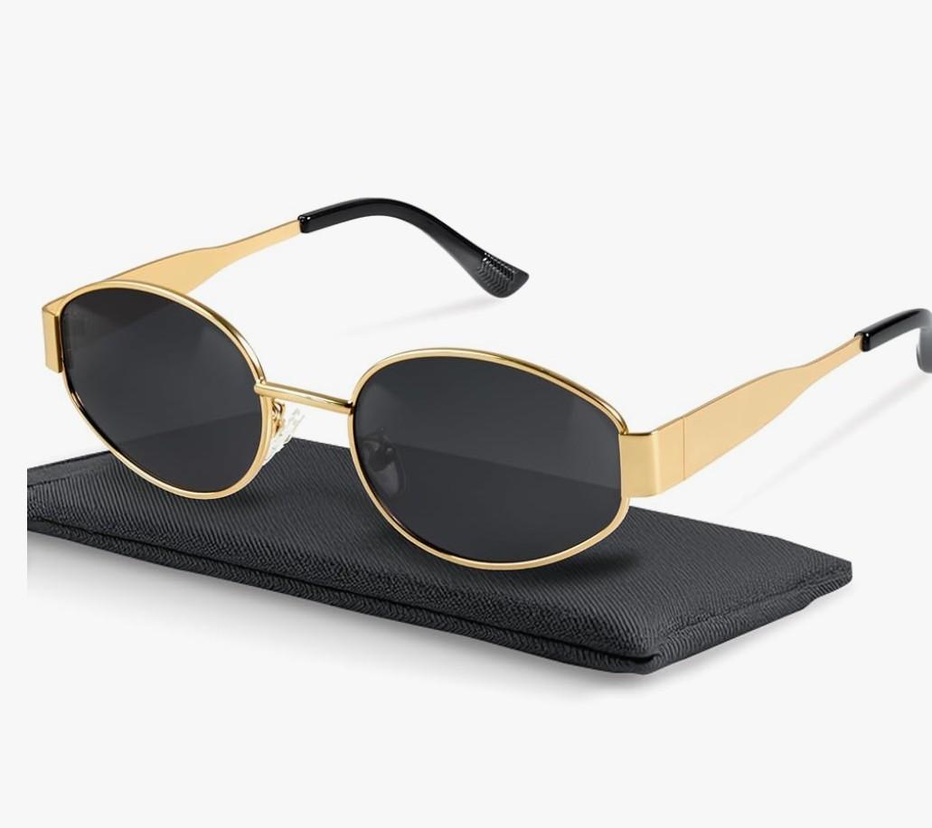 livho Retro Polarized Sunglasses - UV400 Protection, Oval Shape, Metal Frames - Matching Soft Case Inlcuded
Color: Grey/Gold