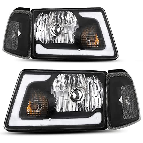 ALZIRIA Headlight Assembly Fit For 2001-2011 Ranger LED DRL With Corner Light 01 02 03 04 05 06 07 08 09 10 11 Ranger Headlamp Driver And Passenger Side (Black Housing Clear Reflector)