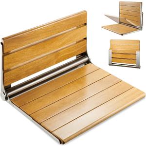 [Upgraded Version] 20" Folding Teak Shower Seat Wall Mounted- Shower Bench for Inside Shower, ADA Compliant Teak Shower Seat Wall Mounted Bench Bathroom Stool, Folding Bathtub Shower Seat for Elderly