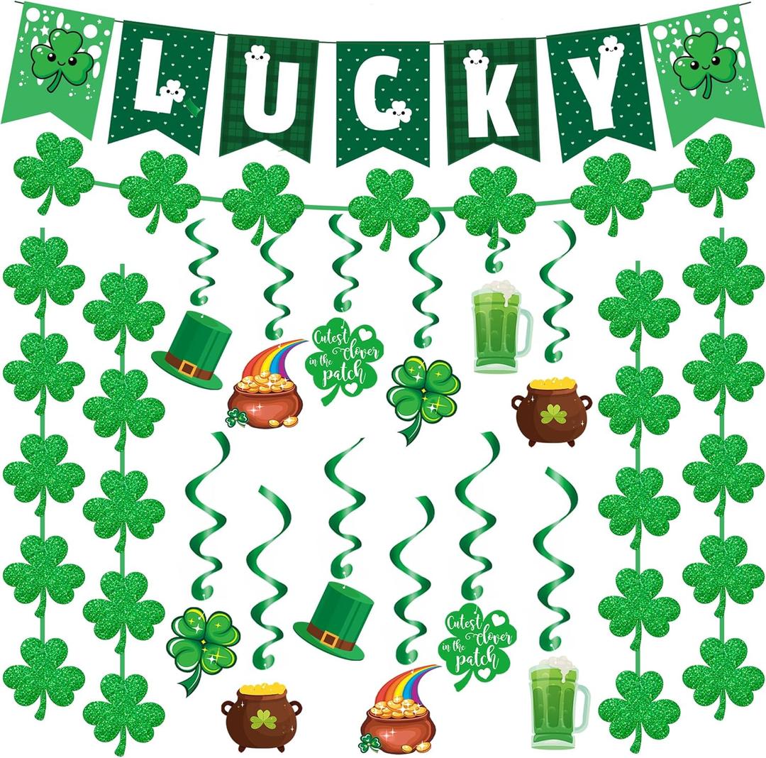3 x OHOME St Patricks Day Decorations - Hanging Swirls,Banner,Shamrock Garland - Shamrock Decorations St Patty's Day Accessories Party Favors for Home Door Birthday | St. Patrick's Day Decor