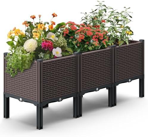 47x15x19in Raised Garden Beds Outdoor, Polypropylene Elevated Planter Boxes Outdoor for Vegetables, Flowers, Herbs, Garden Box with Drain Outlet, Heat and Frost Resistance Planters, 300lb Capacity