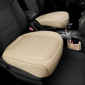 2 Pack Leather Front Car Seat Cover Bottom Car Seat, Anti-Slip and Full Wrap Driver Car Seat Protectors with Storage Pocket, Luxury Waterproof Bottom Auto Seat Cushion for Most Vehicles(Yellow Beige)