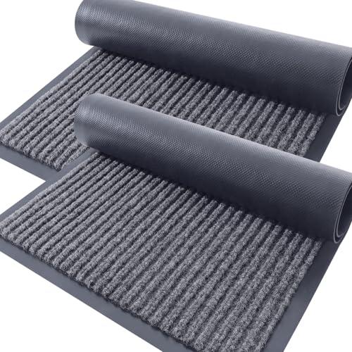 OLANLY Front Door Mat Indoor Outdoor Entrance, 2-Pack 35 x 23 Inch, Waterproof Heavy Duty Doormat, Fade Resistant, Low Profile, Easy Clean Patio Porch Welcome Floor Mats for Entry, Grey