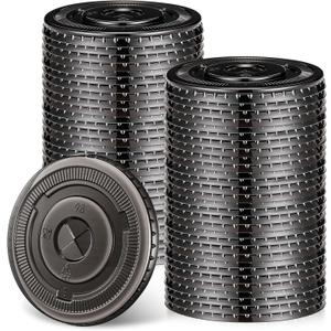 50 Pcs Clear Plastic Lids Black 98mm Disposable Coffee Cup Flat Lids Fits 12-24 oz Cup Disposable Lid for Plastic Cups Juice Wedding Birthday Holiday Iced Coffee Party Supplies