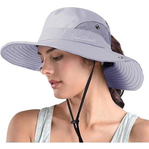 ZOORON Women's Ponytail Safari Sun Hat,Wide Brim UV Protection Outdoor Bucket Hat,Foldable Beach Summer Fishing Hat