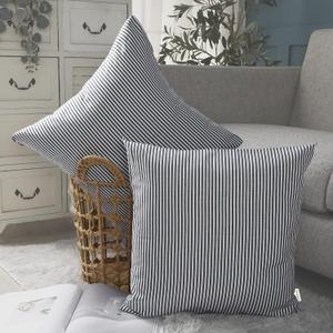 CARRIE HOME Blue White Farmhouse Striped Pillow Covers 18x18 Set of 2 Navy Blue Farmhouse Decor Pillows for Sofa Bedroom Chair and Christmas Decoration