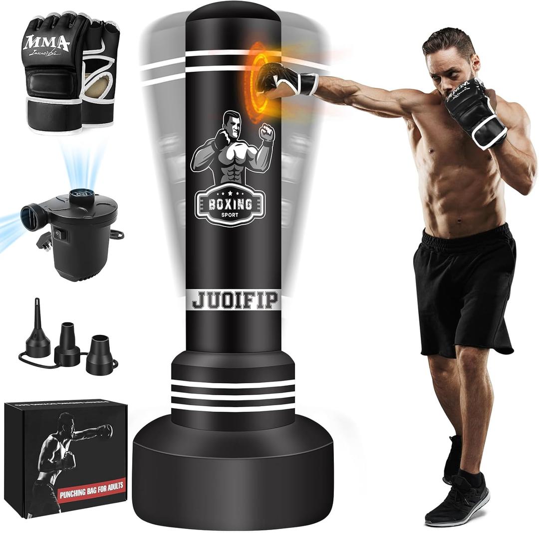 Freestanding Punching Bag for Adults, 70'' Boxing Bag with Stand Kicking Bag Heavy Bag with Boxing Gloves and Electric Air Pump, Women Men Kickboxing Bags for Beginners Training MMA Muay Thai Fitness