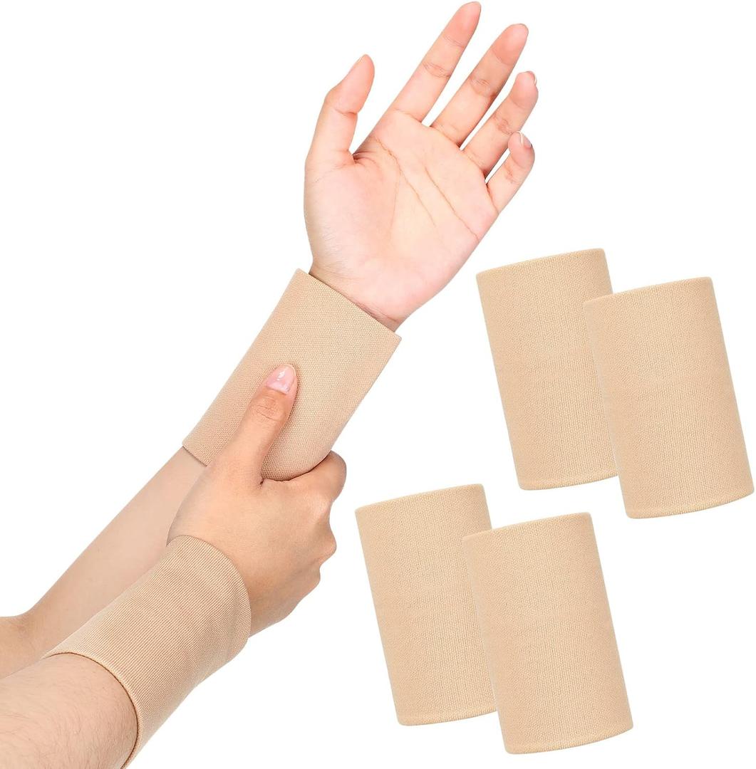 SATINIOR 2 Pairs Compression Wrist Sleeve Compression Wrist Brace Wrist Supports Wrist Wraps Elastic Wristbands for Men and Women Tennis, Tendonitis, Carpal Tunnel (Beige, X-Large)