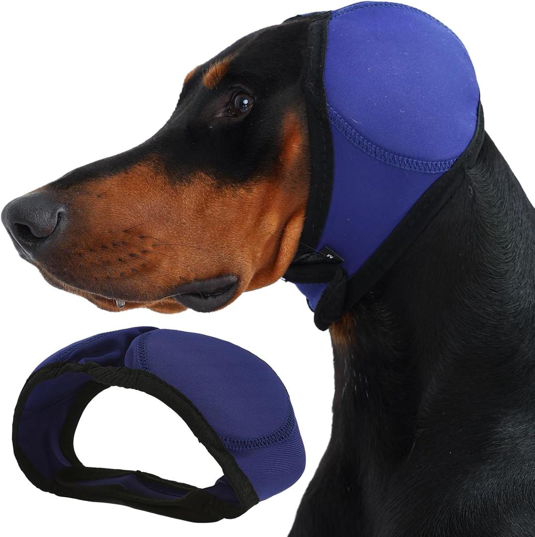 Dog Ear Muffs & Swim Cap and No Shake Ear Wrap for Bathing, Hematoma, Drying & Noise Anxiety Relief - Elastic Waterproof Ear Protection with Calming Hoodie for Grooming (Small, Blue)