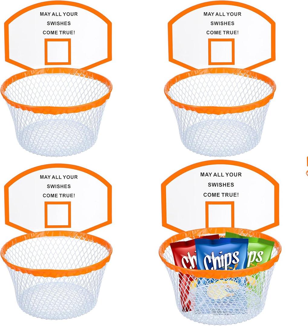 CroBlissful 3 Sets 6 Inch Basketball Gift Basket Metal Basketball Player Treat Buckets Basket Ball Hoop Snack Cup with May All Your Swishes Come True Hoop Design for Birthday Party Favor