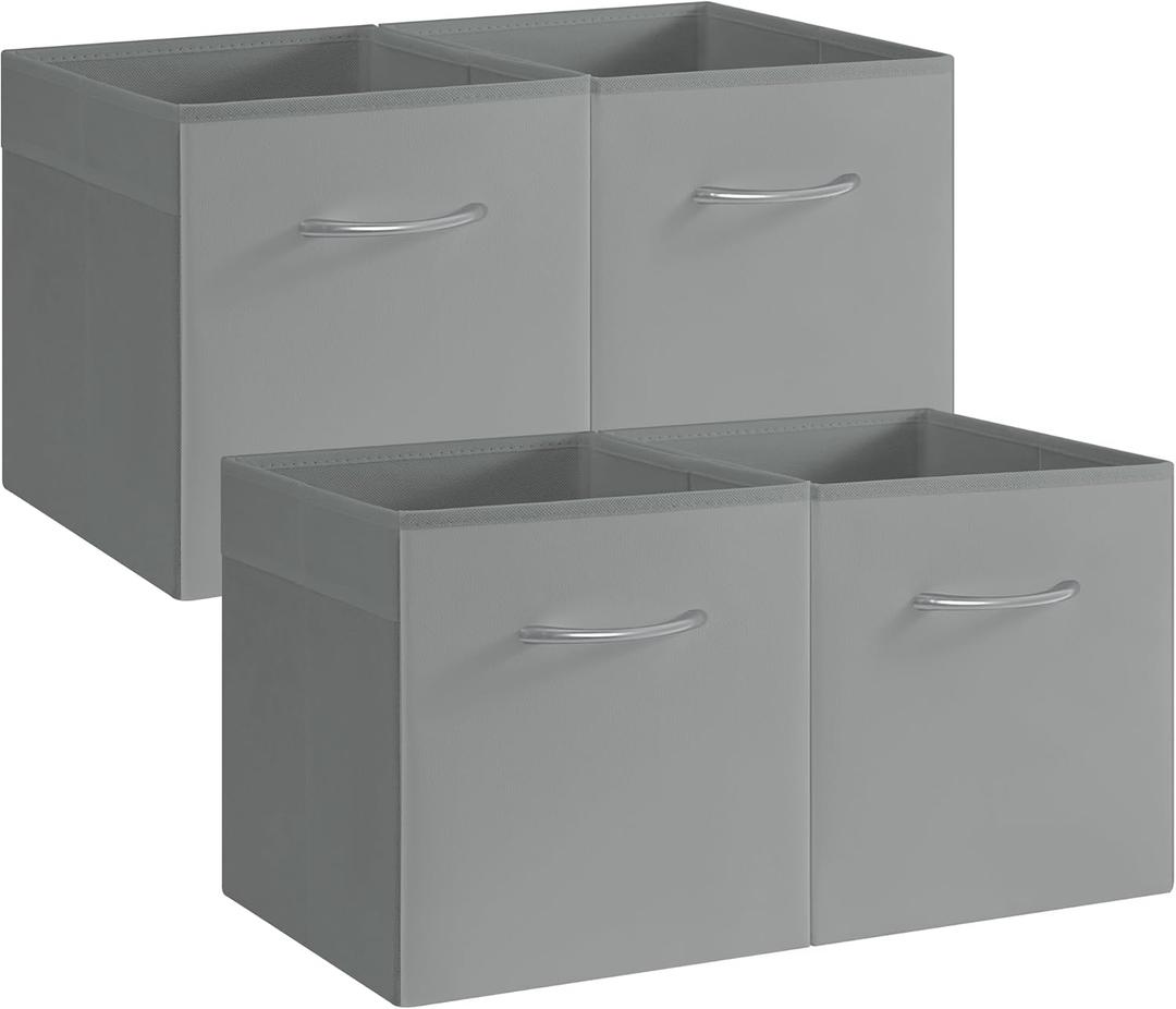 StorageWorks Gray Storage Cubes, 11 Inch Cube Storage Bins with Handle, Cube Storage Organizer Bins for Shelves and Closet, Collapsible Storage Bins, 4-Pack