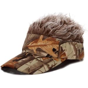 Men's Hair Visor Sun Hats Visor with Hair Fake Hat with Hairs for Men Novelty Spiked Adjustable Baseball Caps Funny Gift (Camouflage and Khaki)