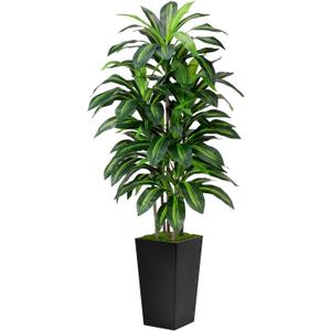 Artificial Dracaena Tree 5FT - Fake Tree with Black Tall Planter - Faux Yucca Tall Fake Floor Plant in Pot - Artificial Plant for Home Office Living Room Decor Indoor