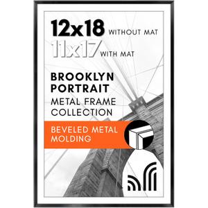 Americanflat 12x18 Metal Poster Frame with Tempered Glass - Use as 11x17 Frame with Mat or Display 12x18 Photo Without Mat - Brooklyn Collection - Picture Frames for Wall Display - Black
