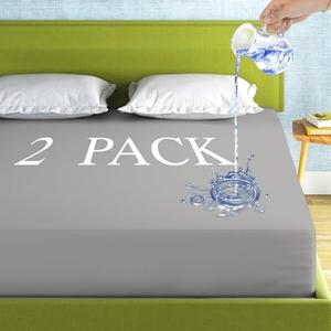 2 Pack Mattress Protector Twin Size 100% Waterproof Fitted Mattress Cover, Breathable Noiseless & Machine Washable Bed Cover Deep Pocket from 5" to 21", Bed Protector for Pets Kids Adults Dark Grey