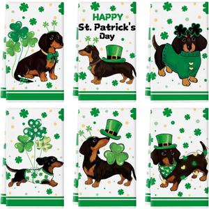 St. Patrick's Day Kitchen Towels 18x26 Inch Dachshund Dog Kitchen Dish Towels Hand Towels Seasonal Holiday Anniversary Indoor Bathroom Decoration Set of 6