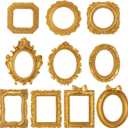 Lineshading 10 Pcs Mini Gold Picture Frames Vintage Small Resin Photo Frames Bulk Ornate Baroque Decor for Table Top, Jewelry Display, Refrigerator & Wedding Favors Antique Gold Ornament Set (Classic)
