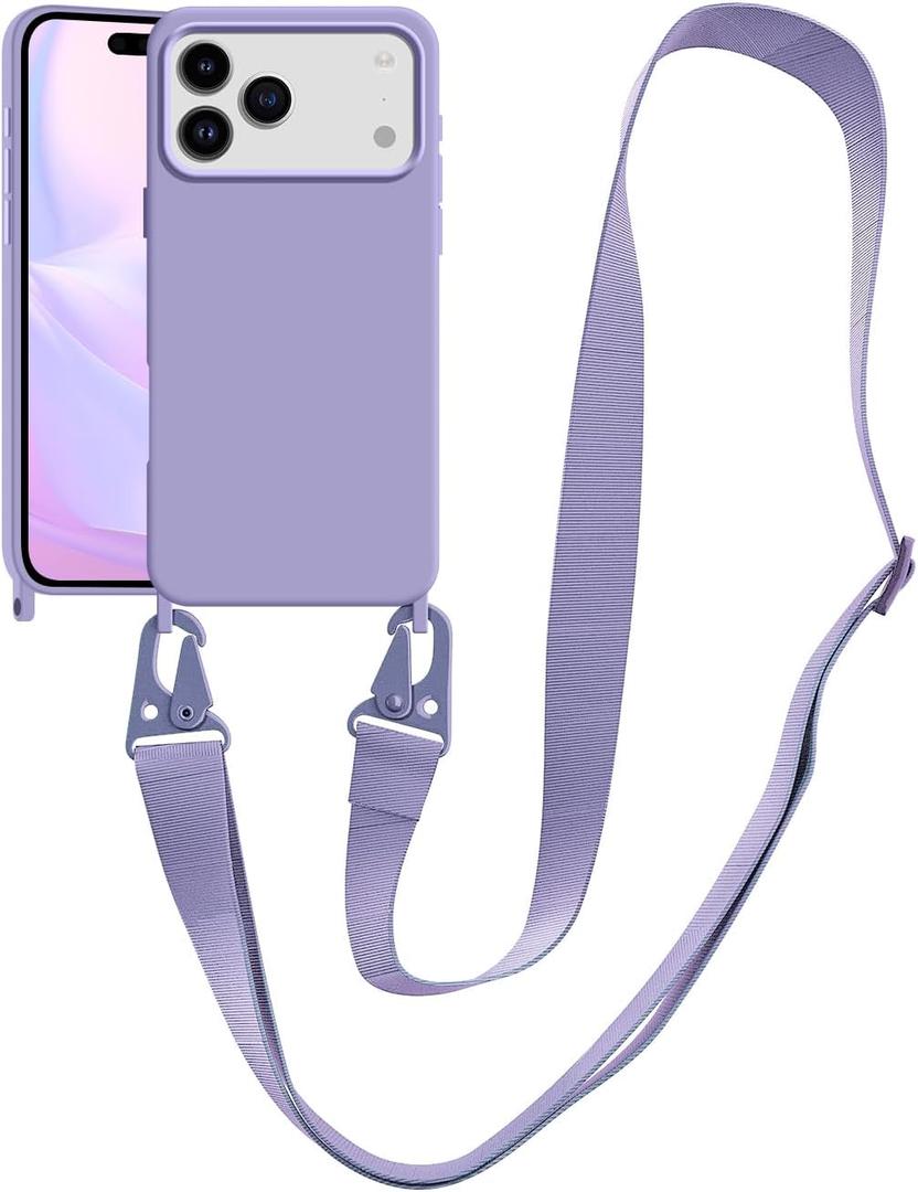Compatible with iPhone 17 Pro Case with Lanyard Crossbody iPhone Case with Strap Adjustable Shockproof Drop Protection Silicone Phone Cover for iPhone 17 Pro 6.3 inch Lavender Purple