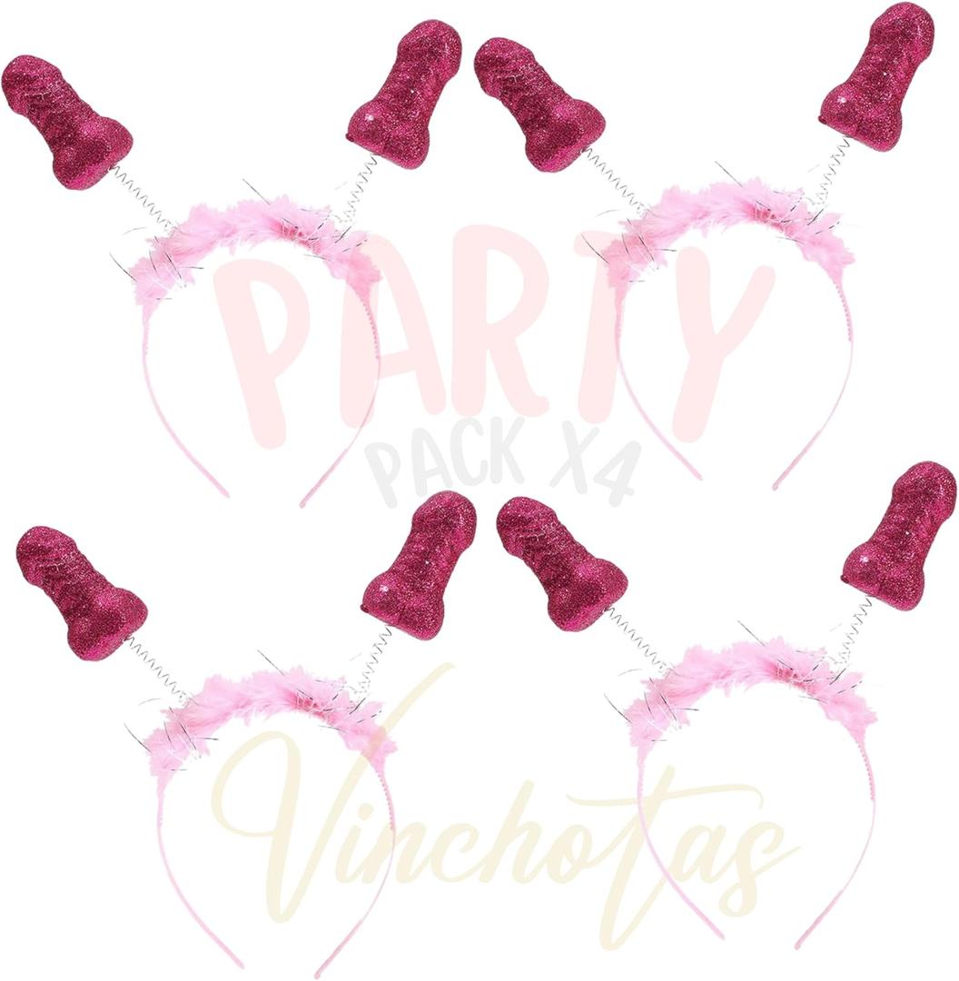 Set of 4 Funny Party Headbands for Bachelorette Party Night Out, Regular, Pink