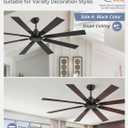 65 Inch Ceiling Fan No Light with Remote, Black Large Ceiling Fan Without Light with Quiet Reversible DC Motor, 6-Speeds, 8 Blades, Indoor/Outdoor Modern Ceiling Fans for Patios, Living Room, Garage
