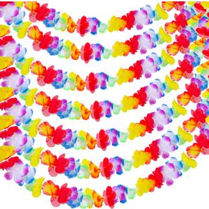 20 Pcs Multicolor Tropical Flower Lei Garland 60 Pcs 8 Inch Palm Leaves Artificial Luau Hibiscus Flower Banner Hawaiian Luau Party BBQ Birthday Parties Decor