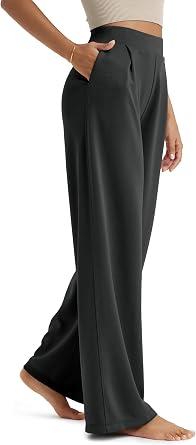 ODODOS Modal Soft Wide Leg Pants for Women High Waist Casual Relaxed Pants with Pockets, 27" Inseam, Black, Small