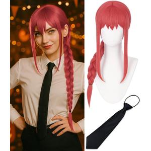 Swooflia Pink Braid Wig for Women & Cosplay Accessories - Convenient Set Includes Adjustable Wig Cap, Tie, Cosplay Wig for Halloween, Costume, Party and Daily Use (Wig2-25)