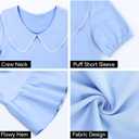 HOULENGS Women's Summer Puff Sleeve Peplum Babydoll Tops 2025 Peter Pan Collar Flowy Shirts Casual Ruffle Cute Blouse Top (Blue, L)