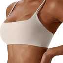 Comper Women's Sports Bras Wirefree Racerback Workout Bras Sexy Thin Straps Yoga Sport Bras with Removable Pads (Beige, Large)
