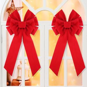 Syhood Large Red Christmas Velvet Bows 13 x 25 Inch Red Velvet Christmas Tree Hanging Bow Holiday Ornaments for Festival Home Xmas Tree Indoor Outdoor Decorations(4 Pieces)