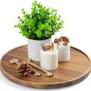 12 Inch Acacia Wood Round Tray, Wooden Decorative Serving Coffee Table Tray Centerpiece Candle Holder for Farmhouse Kitchen Dining Room Home Decor Coffee Table Decor and Accessories