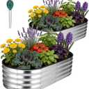 Galvanized Raised Garden Bed 2 Pack 4x2x1ft, Rust-Resistant Metal Oval Planter Box Outdoor, Easy Assembly Planting Bed Kit for Vegetables, Fruits, Herbs - Silver