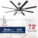 Fande-Aire 72 inch Black Ceiling Fans with Lights and Remote, Modern Large Ceiling Fan for Living Room Bedroom Patio，6 Speed Reversible，8 Blades and 9 Lights，3 CCT，Black Gray