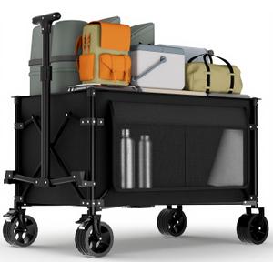 Favoyard Collapsible Wagon Carts Foldable 150L & 360LBS Portable Folding Wagons with All-Terrain Wheels & Brakes Heavy Duty Outdoor Utility Cart for Beach/Grocery/Camping/Shopping/Sports/Garden, Black