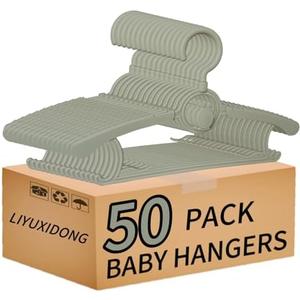 LIYUXIDONG Baby Hangers 50 pcs, 360° Swivel Hook, Adjustable Kids Hangers According to Clothing Size, Suitable for Babies and Children (Gray)