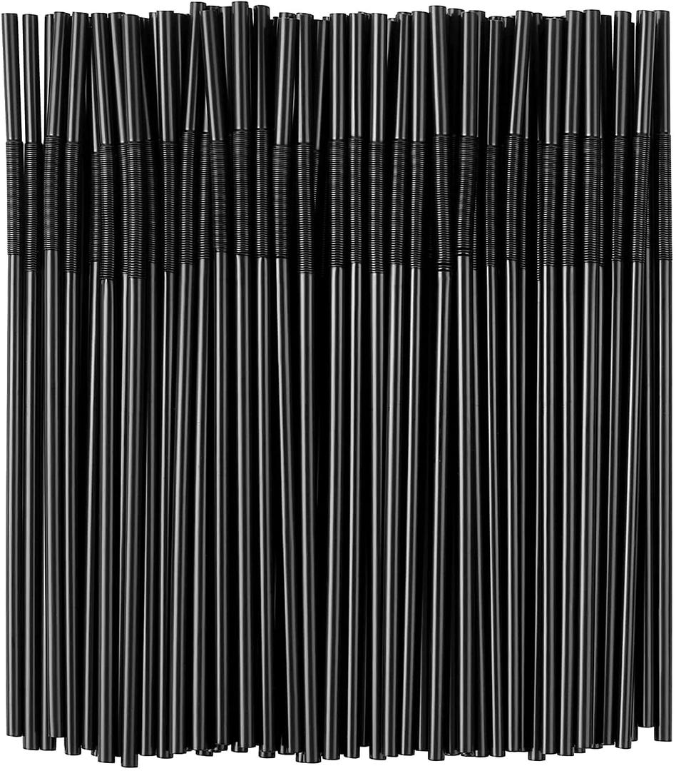 200PCS Black Flexible Plastic Straws,Black Disposable Bendy Party Fancy Straws13inch Extra Long Straws Party Decorations
